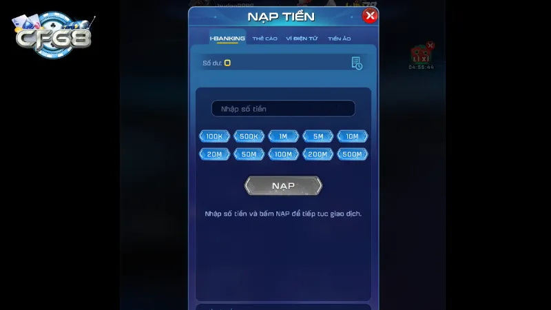 Hướng dẫn nạp tiền vào tài khoản